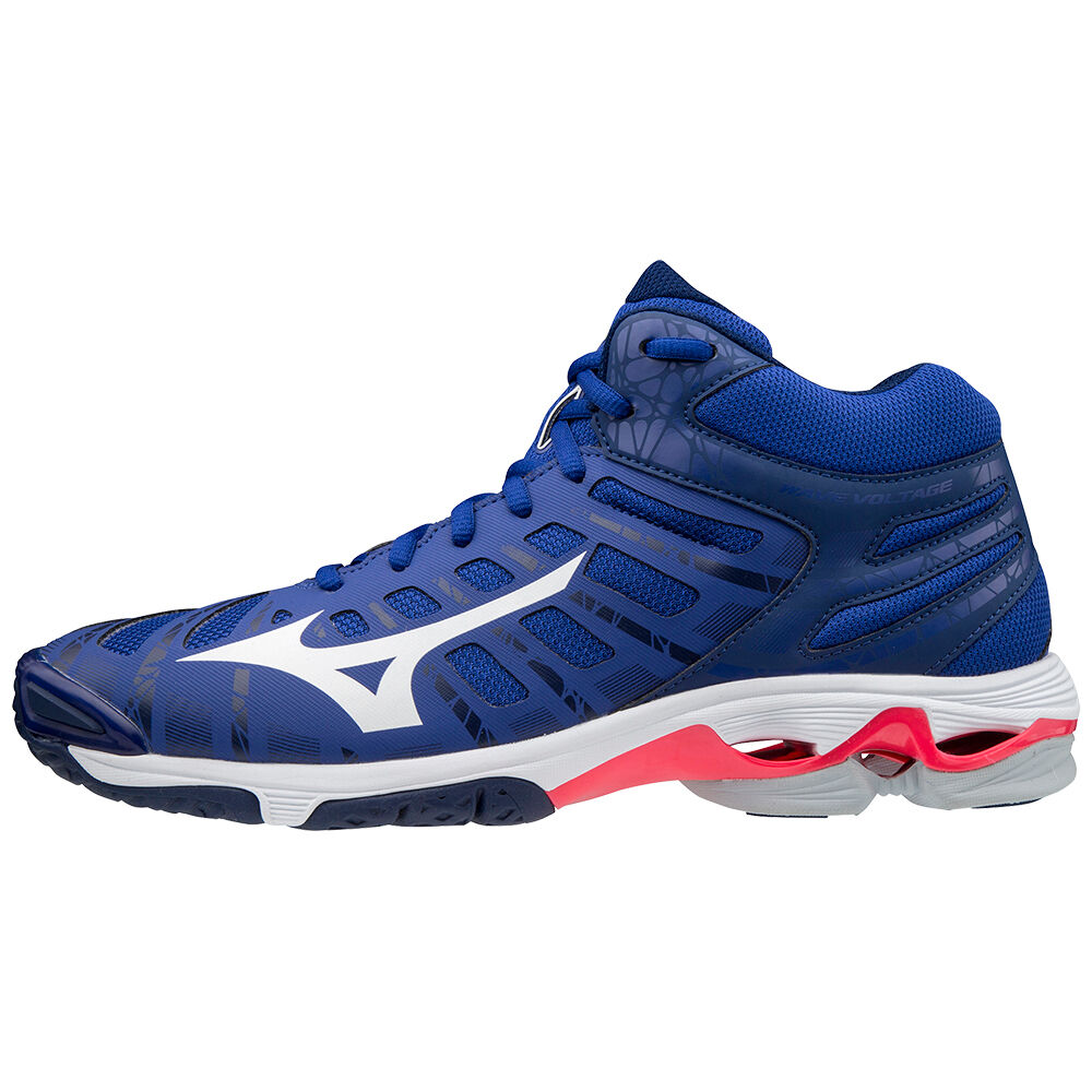 Scarpe Pallavolo Mizuno Wave Voltage Mid Uomo - Blu/Bianche/Rosa - 51306-HIXF